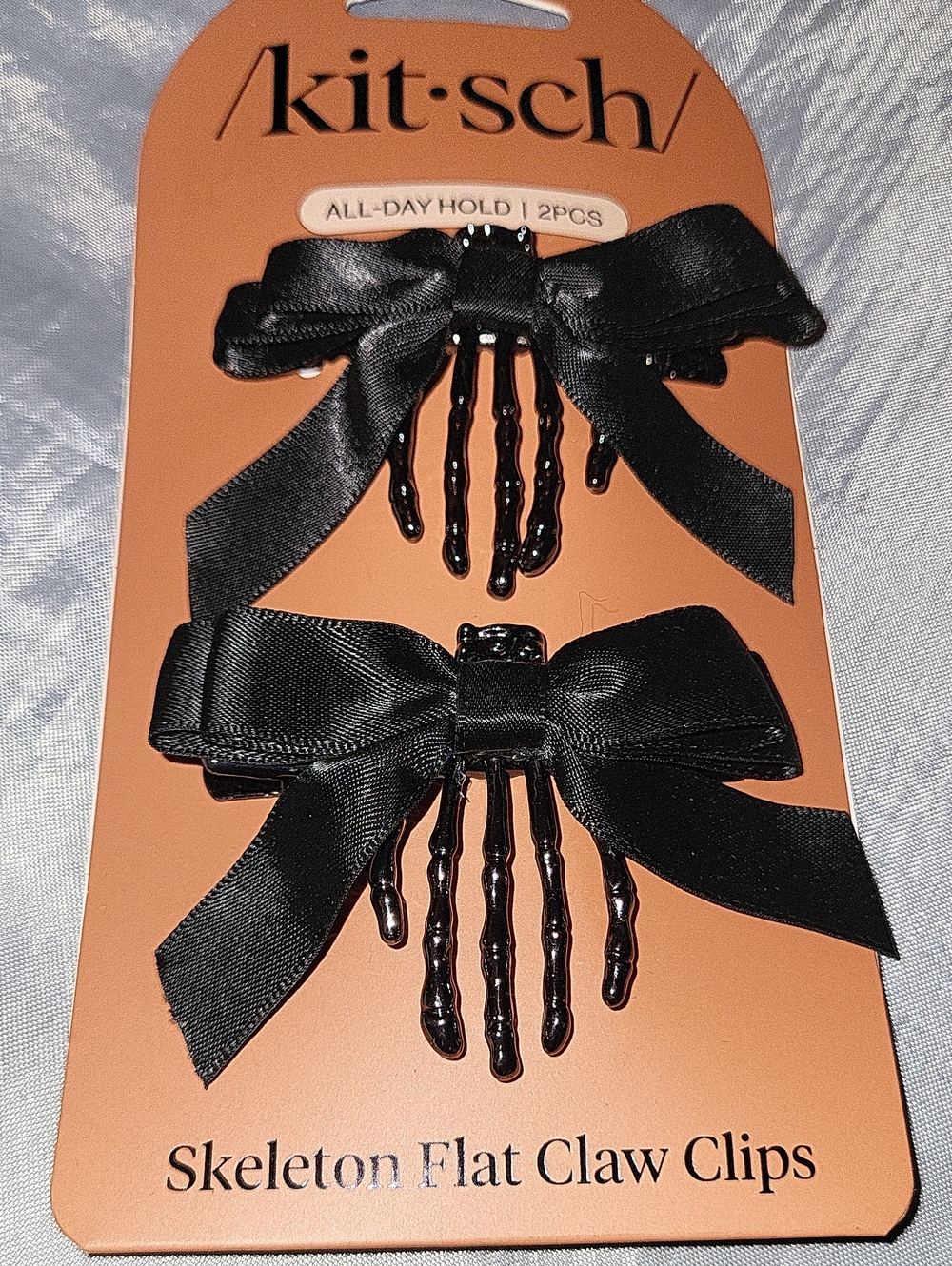 Kitsch Black Satin Bow Skeleton Claw Clips - 2 Pack LP